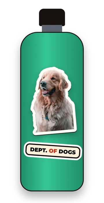 Mockup: a golden retriever sticker on a water bottle